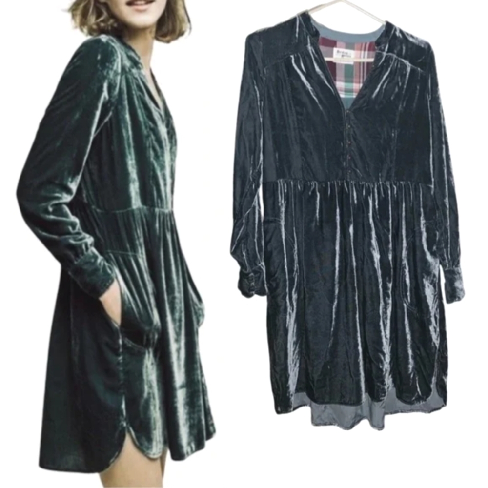 Anthropology Holding horses Nantes velvet dress deep green size XS